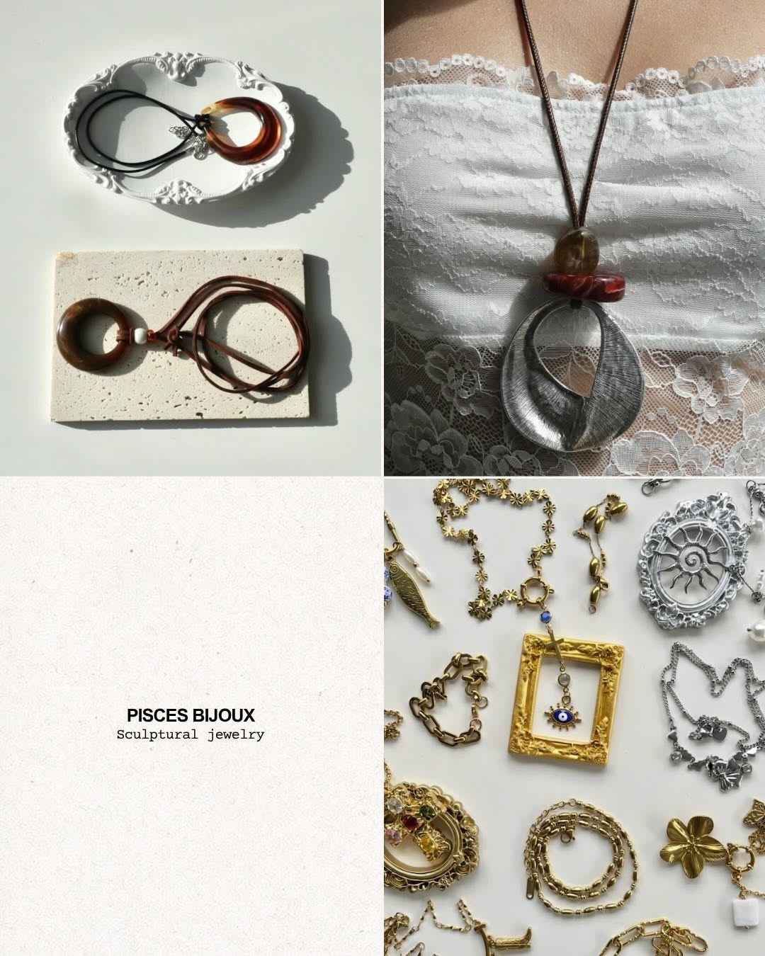 Statement jewelry lineup including bold and dainty necklaces